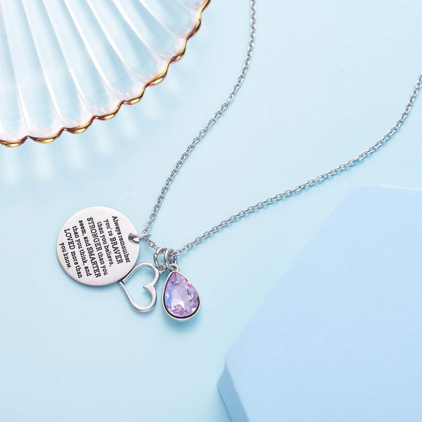LParkin You are Braver Than You Believe Awareness Necklace Birthstone Graduation Gift Best Friend Encouragement Gifts