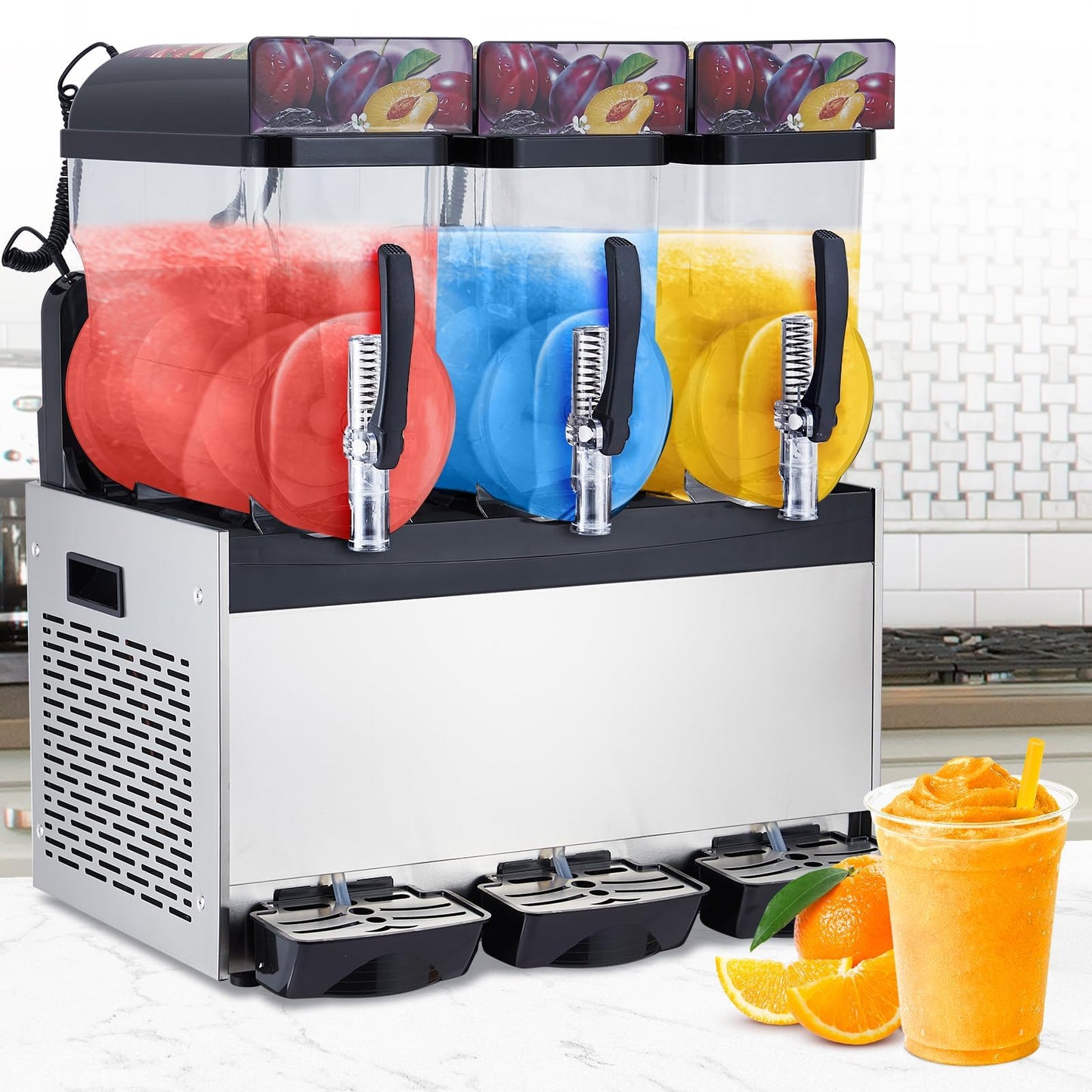 PeacefulHues Commercial Slushy Machine Frozen Drink Machine, Double Tank 12l 700w Stainless Steel, Margarita Wine Slush Smoothies Maker for Restaurant Bar Party