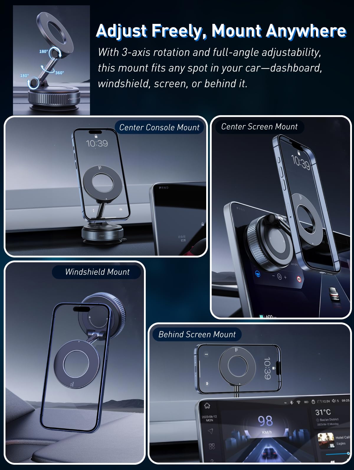 E Eakson Cell Phone Holders For Your Car/Gym/Mirror Mount For Iphone & Android Upgraded Vacuum Magnetic Car Phone Holder 360 Rei