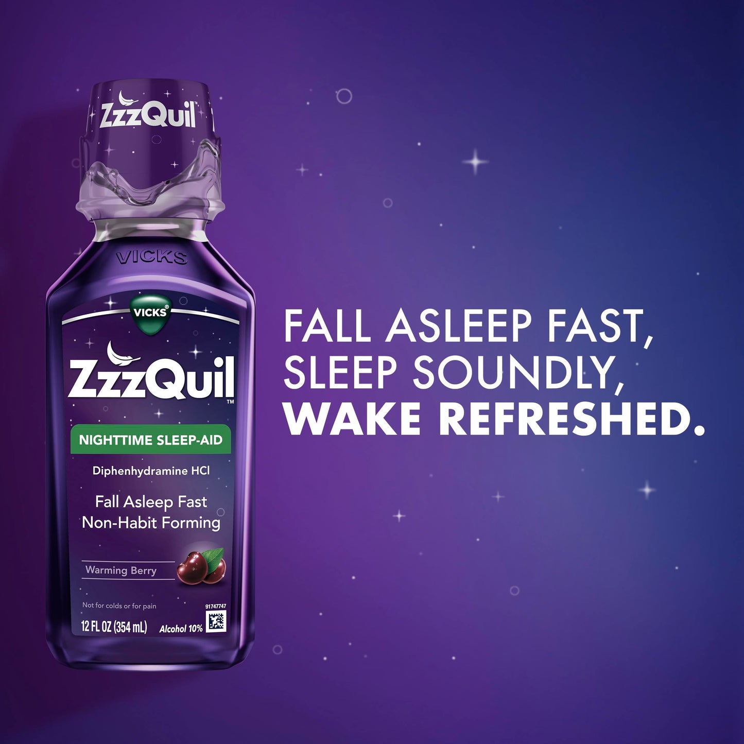 ZzzQuil, Sleep Aid, Nighttime Sleep Aid Liquid, 50 mg Diphenhydramine HCl, Fall Asleep Fast, Non-Habit Forming, Warming Berry Flavor, 12 FL OZ (Pack of 2)
