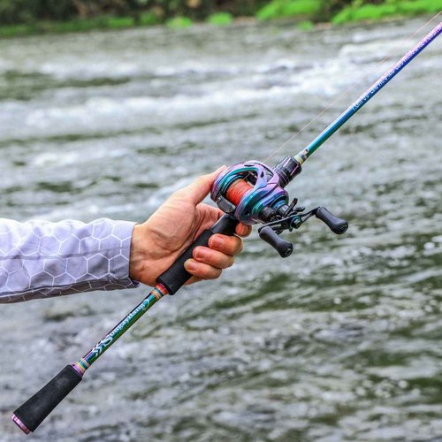 Souagyilang BaitCasting Fishing Rod Reel Combo,2 Pieces Medium Heavy Pole with Super Smooth Casting Gear Baitcster Combo (6.9ft Right Hand)