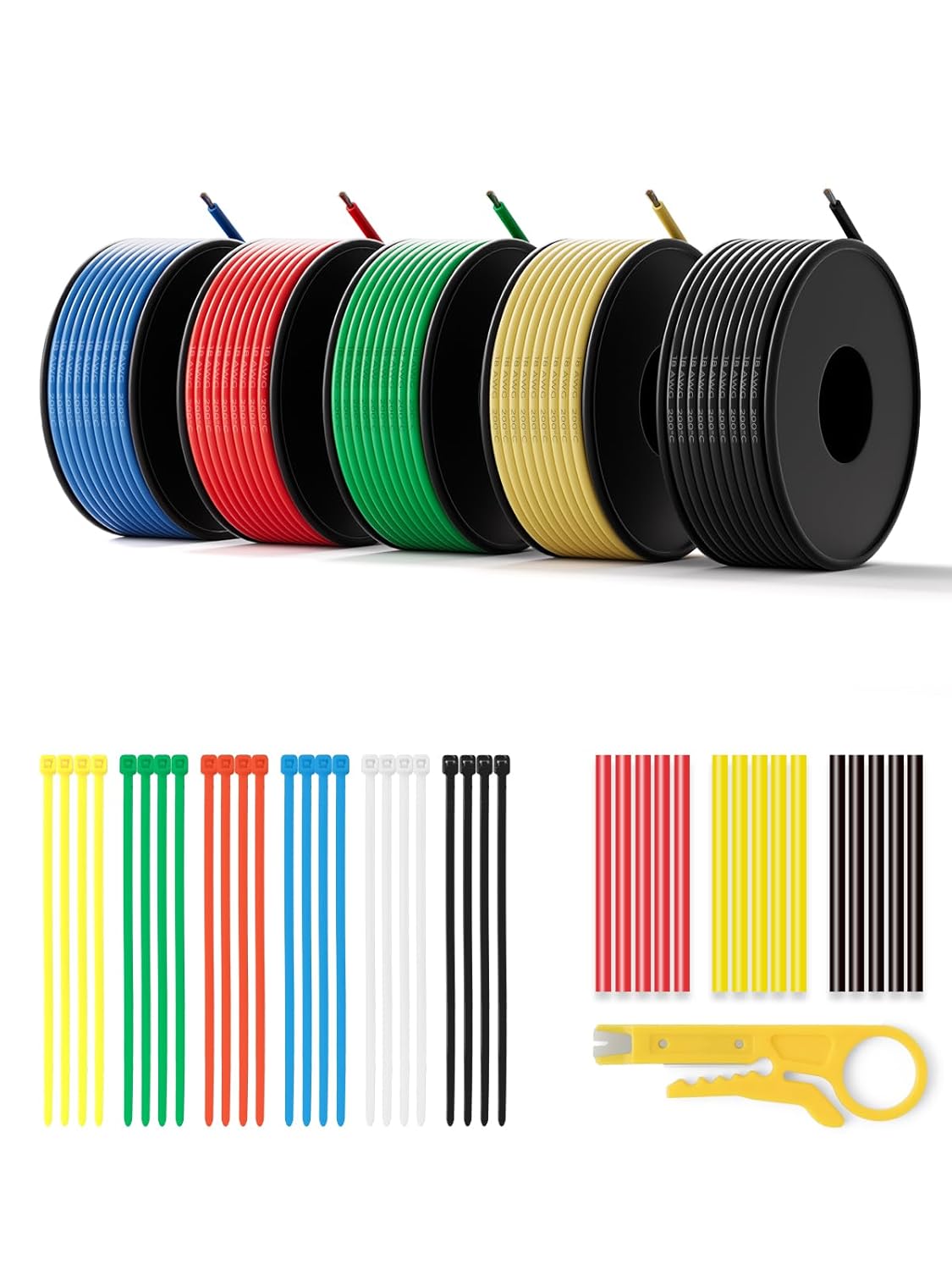 18 AWG Silicone Wire Kit 150FT, 18 Gauge Stranded Tinned Copper Wire Spool, 5 Colors 30FT Each,Flexible Electrical Wire for DIY, Automotive, LED, Arduino, Battery Projects