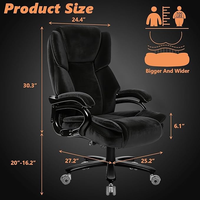 Indulgear 500lbs Fabric Big and Tall Office Chair,500lbs Heavy Duty Office Chair for Heavy People, High Back Executive Computer Chair with Adjustable Lumbar Support, Dual Rubber Wheel