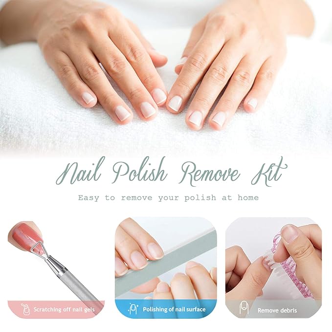 Nail Polish Gel Remover Tools Kit, Soak Off Cap Clip 10pcs, Dispenser Bottle, 600PCS Cotton Pads Handle Brushes Finger Separators(Black-Set)