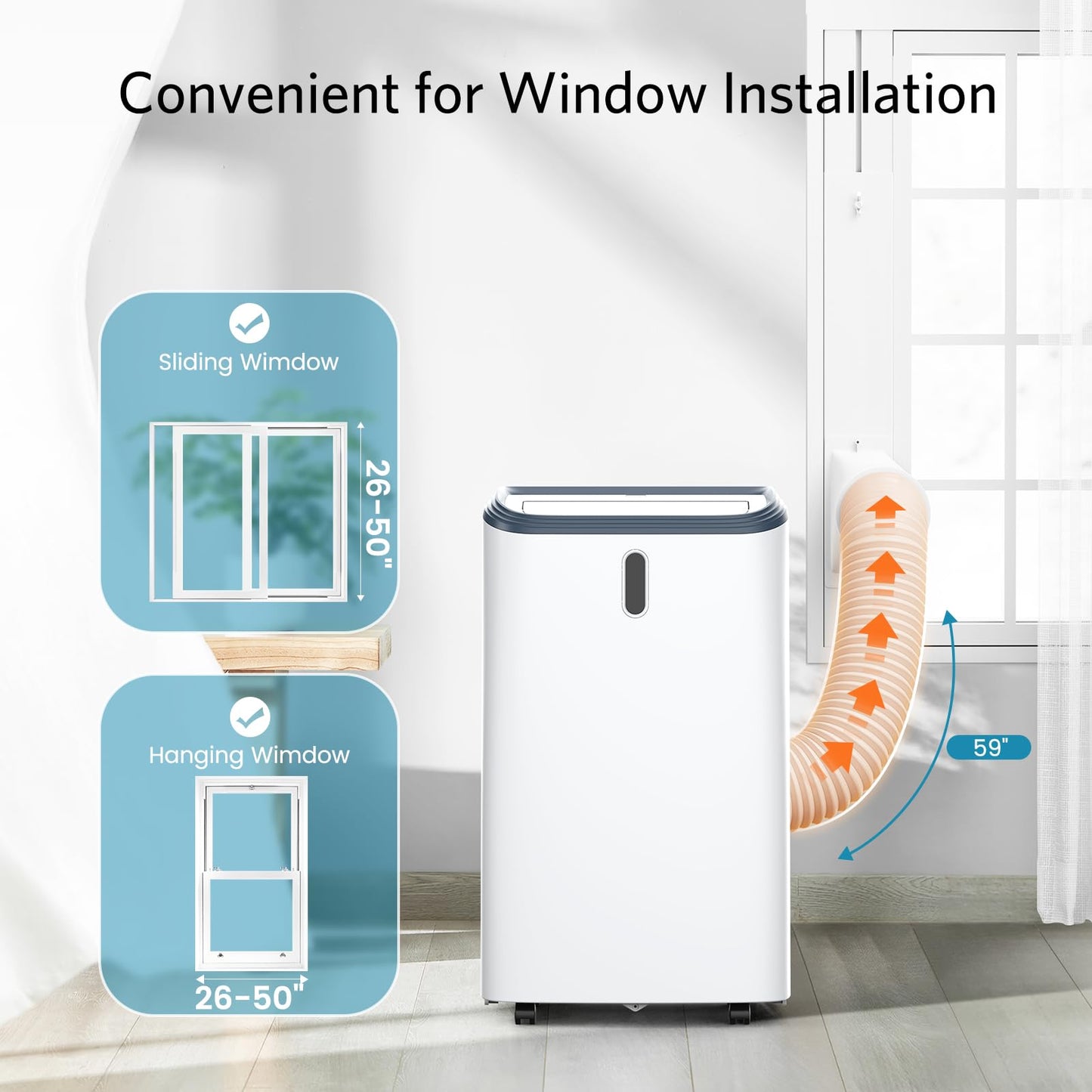 14000 BTU Portable Air Conditioner for Room up to 700 Sq.Ft, 4-in-1 AC Unit with Fan & Dehumidifier, Quiet Cooling, 24H Timer, Auto Louver, Window Kit for Bedroom Office Home