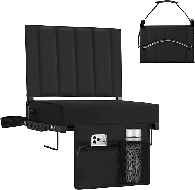 Halituny Stadium Seat for Bleachers with Back Support, Portable Bleacher Seat with Wide Comfy Padded Cushion, Metal Hook, Folding Stadium Chair with Shoulder Strap, Carry Handle, Cup Holder