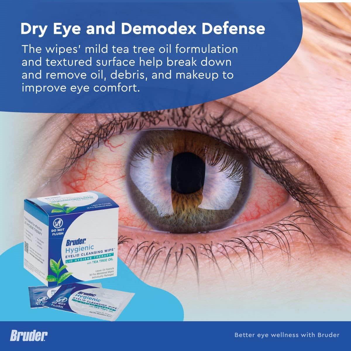 Hygienic Eyelid Cleansing Wipes with Tea Tree Oil 30 Count Box (Pack of 3) l Relief from Demodex l Pre-Moistened, Rinse-Free Exf