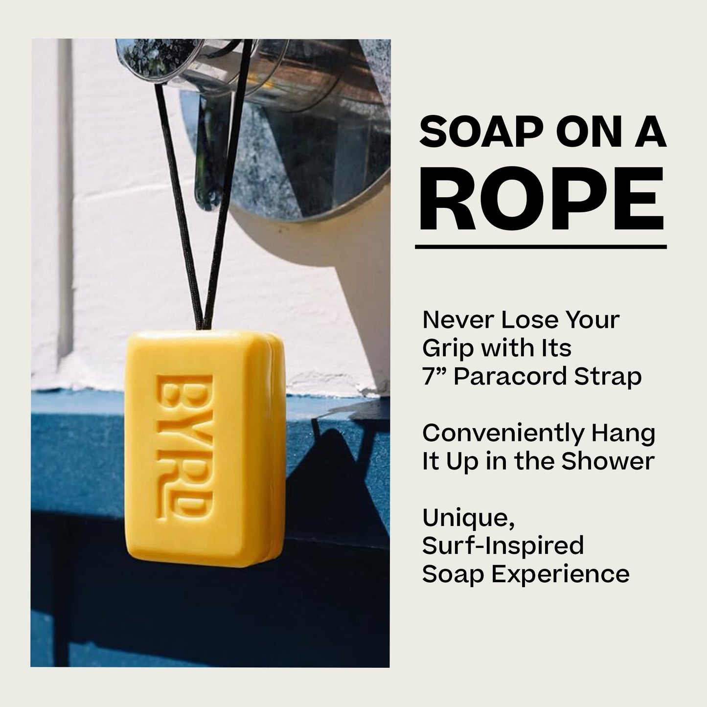 BYRD Hydrating Soap on a Rope - Daily Cleansing Face and Body Bar, with Shea Butter, Aloe Vera Gel and Sea Salt, 9 Oz