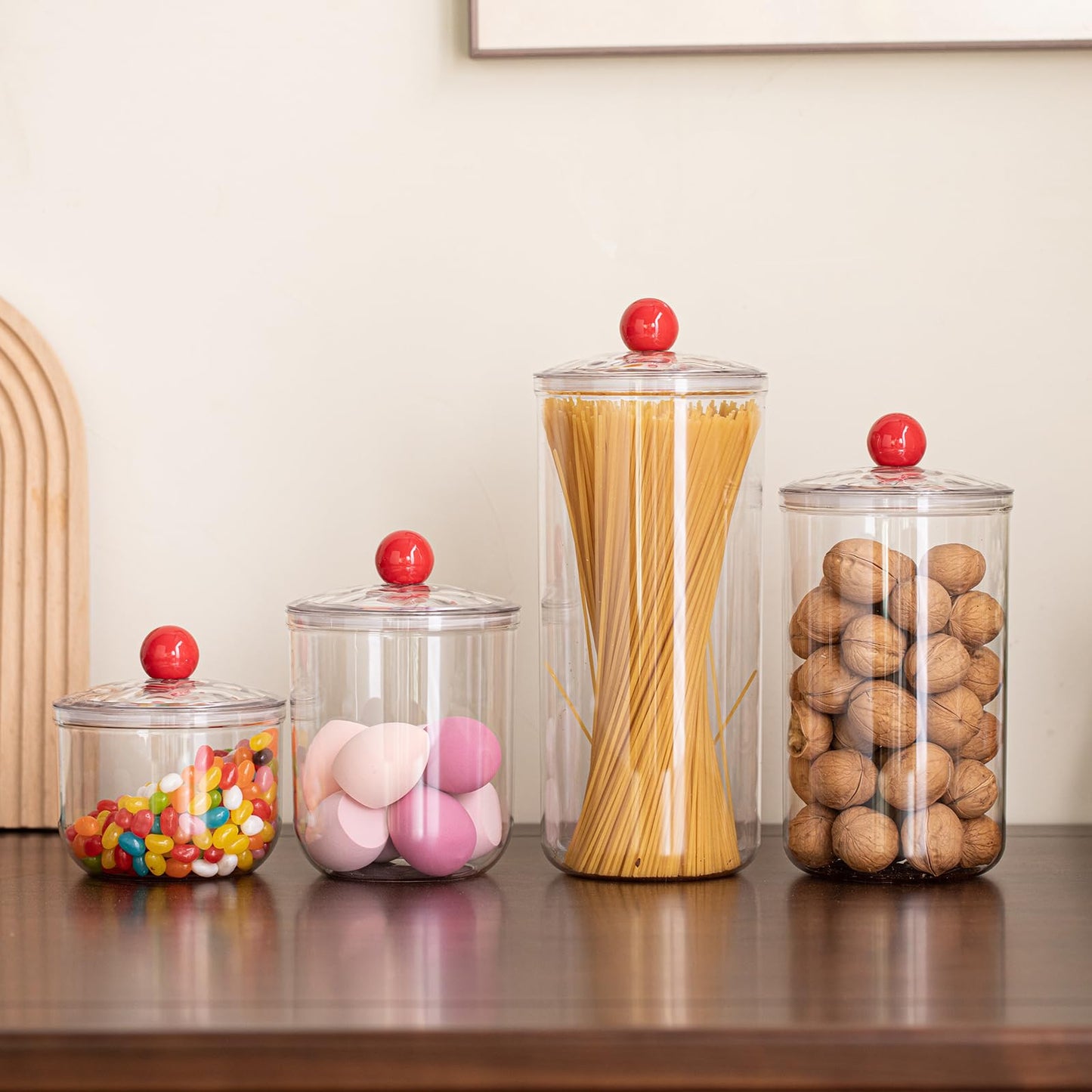 KEKEHOME 30oz Clear Candy Jar with Lid for Office Desk, Plastic Cookie Storage Jar for Kitchen Counter, 900ml