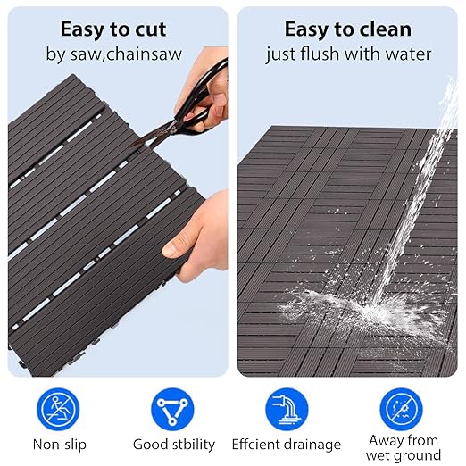 36 PCS 12x12 Inch Interlocking Deck Tiles - Waterproof All-Weather Outdoor Patio Flooring for Pool, Balcony, Backyard, Porch & Garden, Coffee