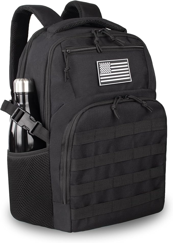 TBNBO Military Tactical Backpack for Travel Hiking,Black Backpack for Men with Bottle Holder, 30L Small Laptop Backpack fo...