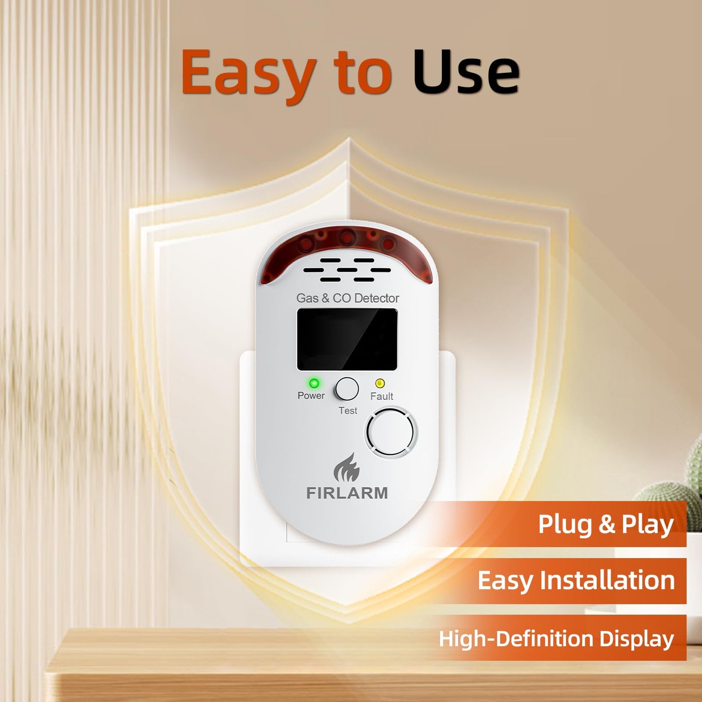 Firlarm Gas and Carbon Monoxide Detector Plug-in, Portable 2-in-1 Natural Gas Leak Alarm & CO Detector with LED Digital Display, Loud 85dB Alert for Home, Kitchen, Garage, Apartment, and Travel Use