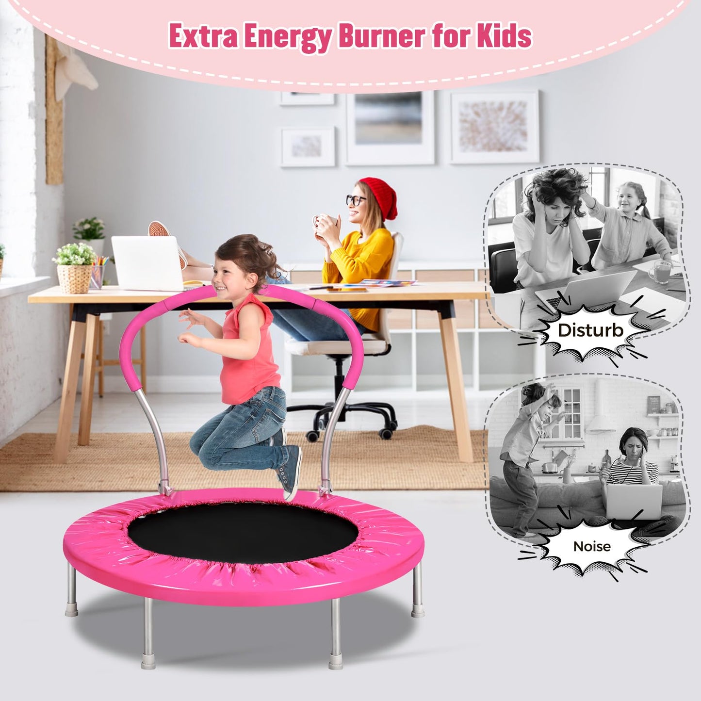 Lyromix 36 Inch Mini Trampoline for Kids with Handle, Indoor Small Trampoline for Toddlers