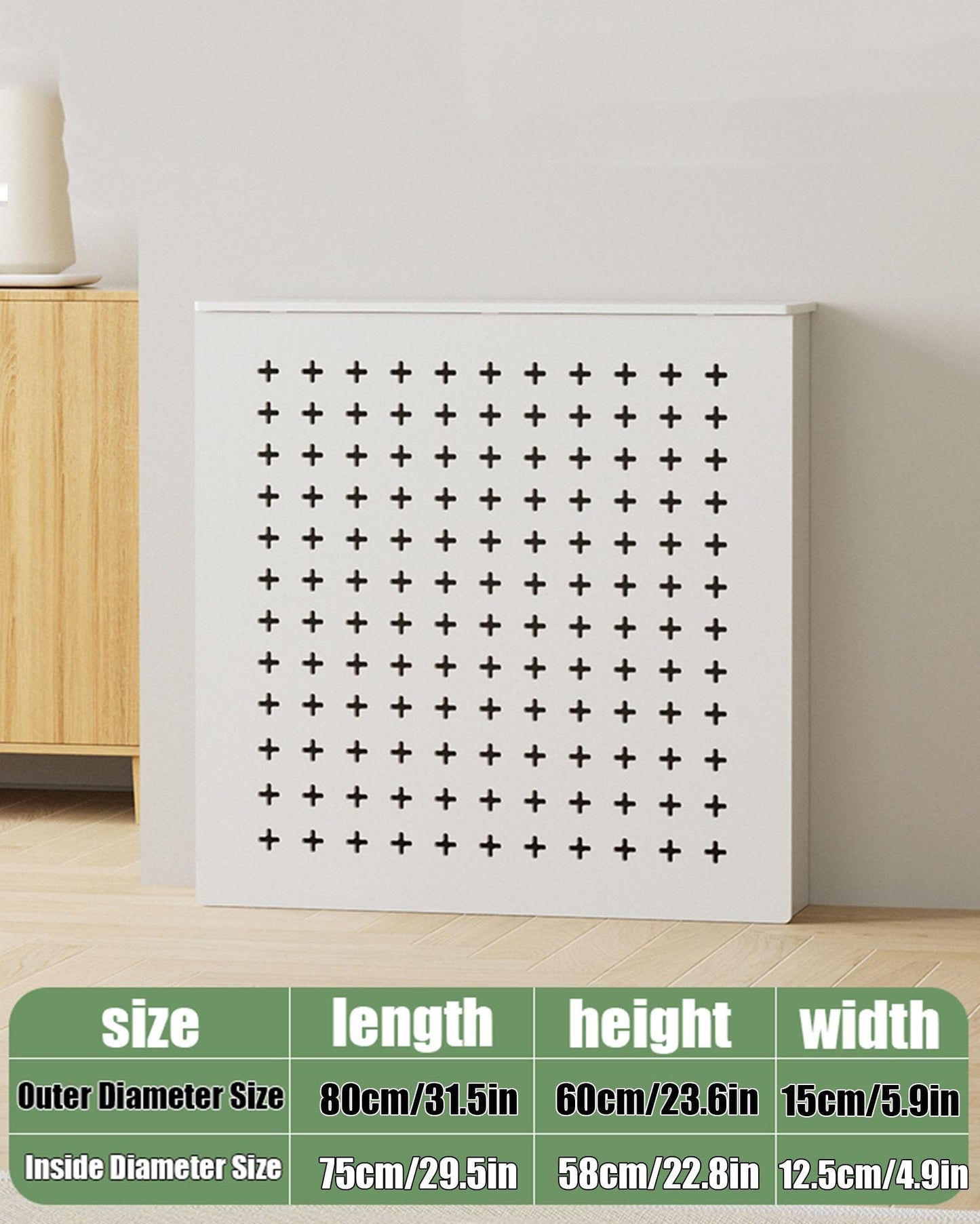 Cabinet Heater Covers For Radiators Shelf 12mm Thickened Board Wood Radiator Cover Heat Cover Shelf, Hide Cluttered Pipes Cabinet Storage Shelf For Household Living Room, Cross Pattern Design(31.5"Lx2