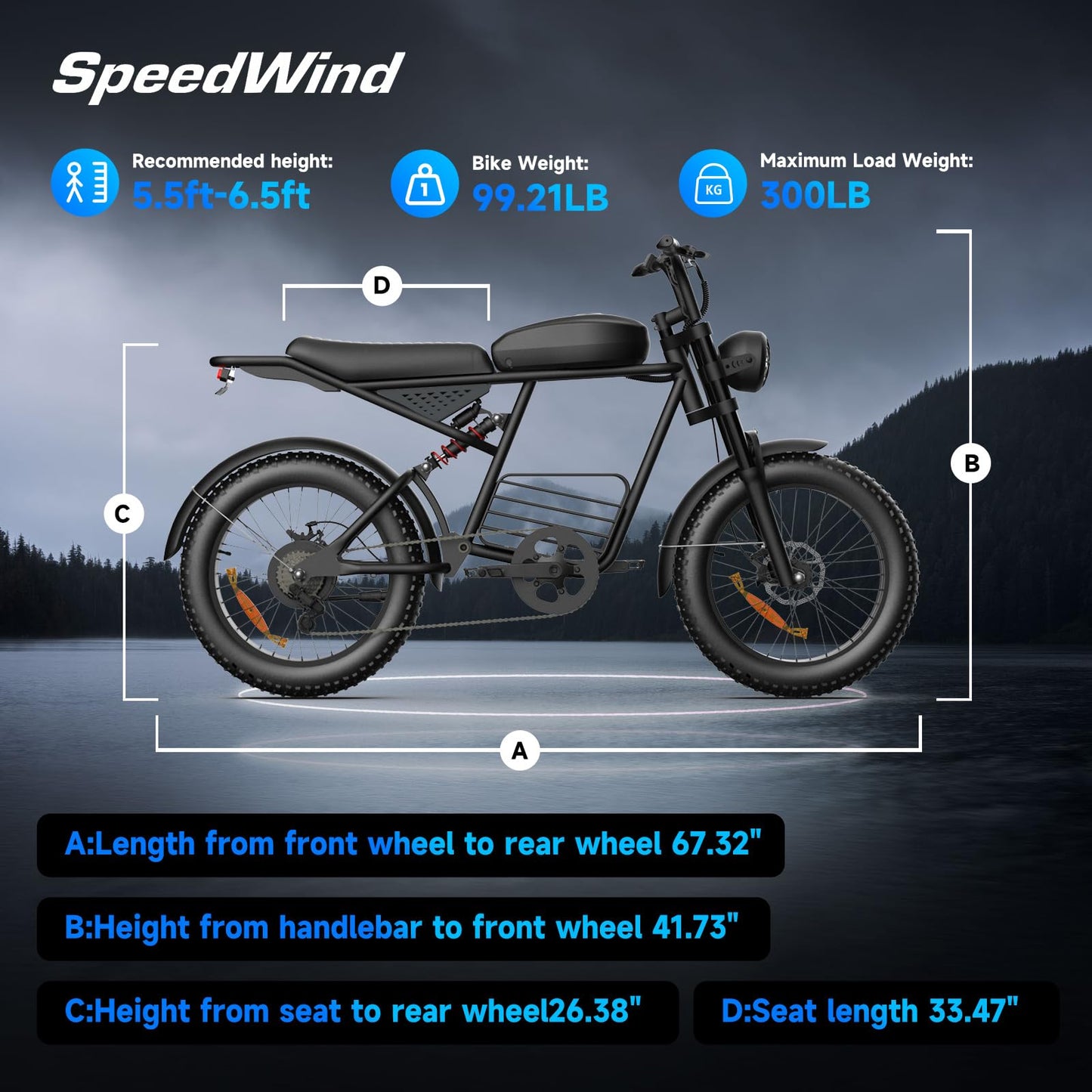 SpeedWind Retro Electric Bike for Adults,1000W-1600W(Peak Power) E Bike for Adults,35MPH Electric Dirt Bike, 20" Fat Tire Adult Electric Bicycle with 48V 18.9AH Battery, 7 Speed E Bikes