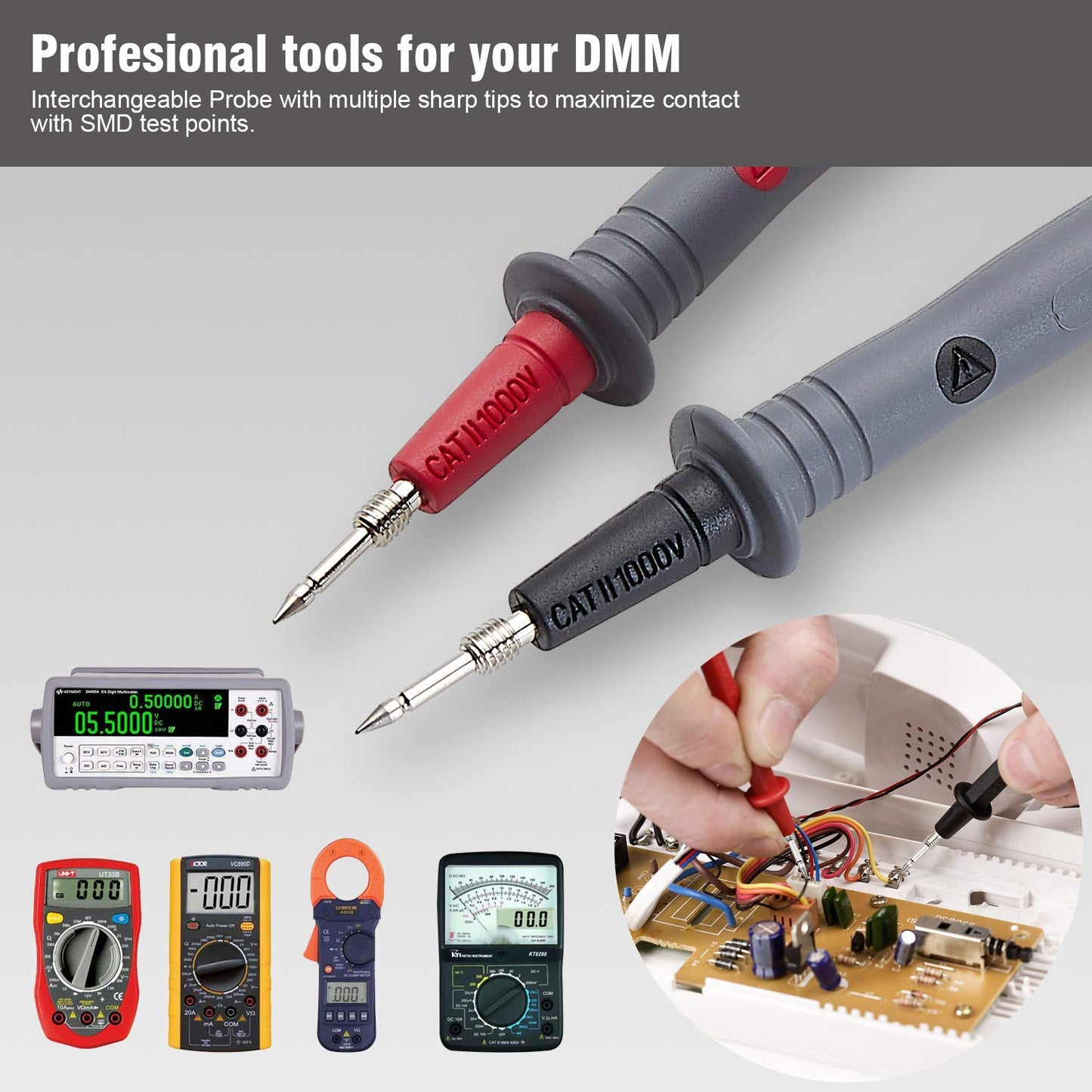 WGGE WG-011 Soft Silicone Test Lead and Safety Alligator Clips,Multimeter Test Leads Kit CAT III 1000V & CAT IV 600V with Threaded Alligator Clip, for Fluke/AstroAI/KAIWEETS/INNOVA Multimeter