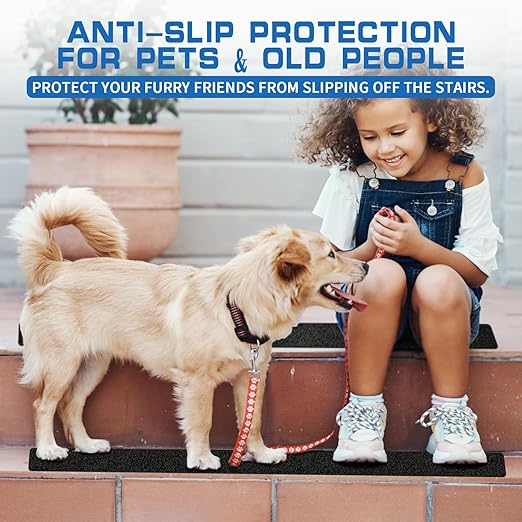 LadyRosian Outdoor Stair Treads Non Slip 10-Pack Black 6" x 24" - Weather Resistant Adhesive Heavy Grip Tape - Waterproof Anti Skid Strips