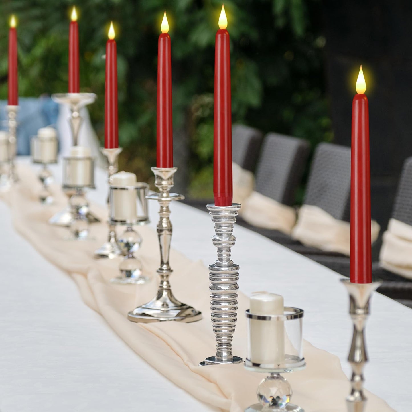 Flameless Taper Candles with Remote Control,3/6/9/12/15pack Plastic LED Candles, Flickering Battery Operated, 9.2'’Classic Tall Candle for Wedding, Party,Christmas,Home Decor (15PACK, Red)