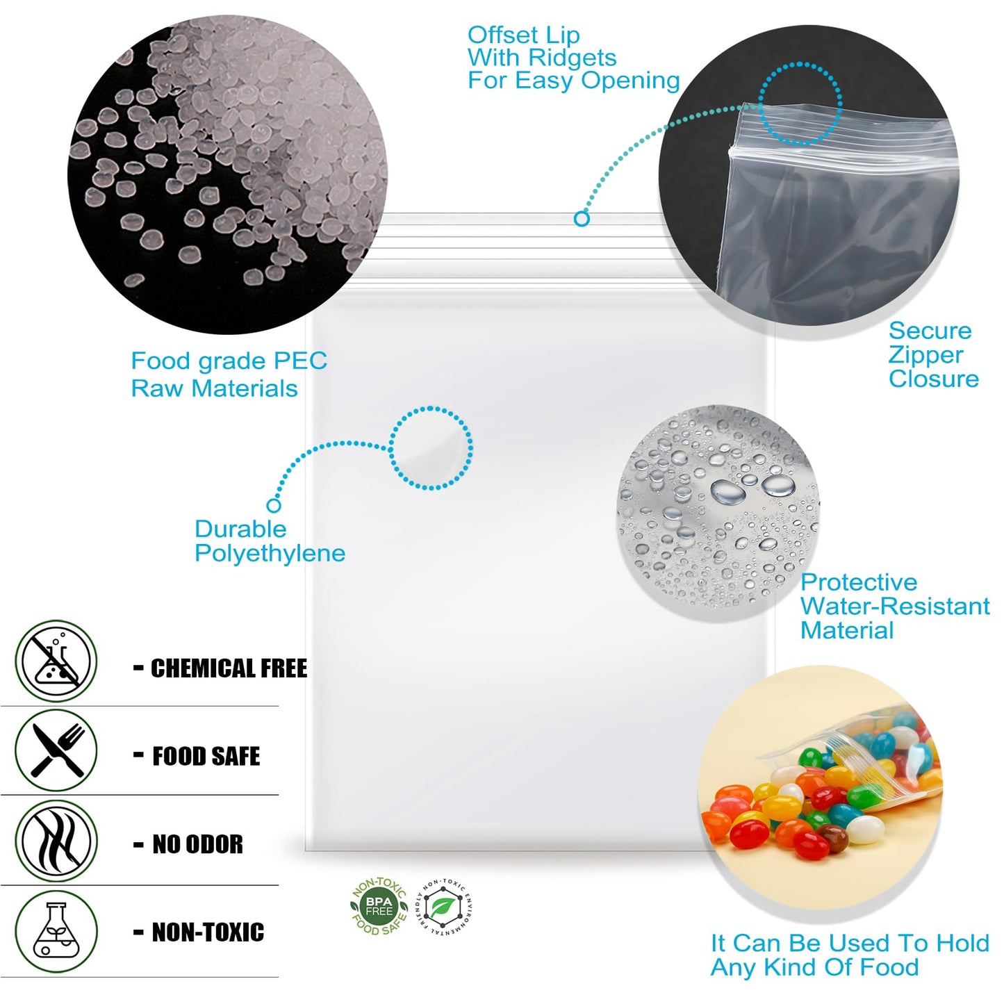 1.5''x 1.5'', (Pack of 100) 2 mil Thick Clear Plastic Reclosable Zip Poly Bags with Resealable Lock Seal Zipper for Photo, Jewelry, Bakery, Treats, Travel, Storage, Packaging & Shipping…