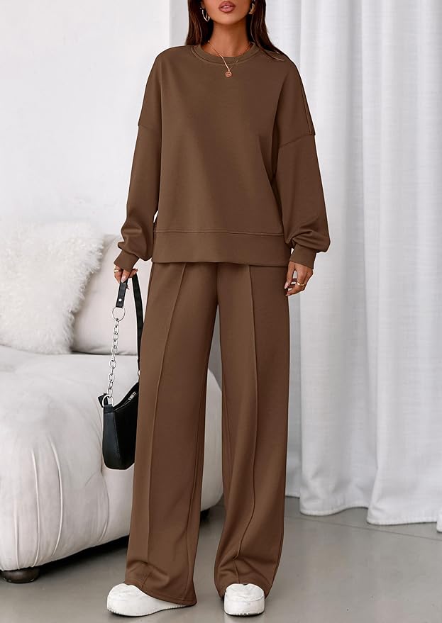 PRETTYGARDEN 2 Piece Sets For Women Fall Trendy Long Sleeve Sweatshirt Wide Leg Pants Loungewear Set Matching Sweatsuit