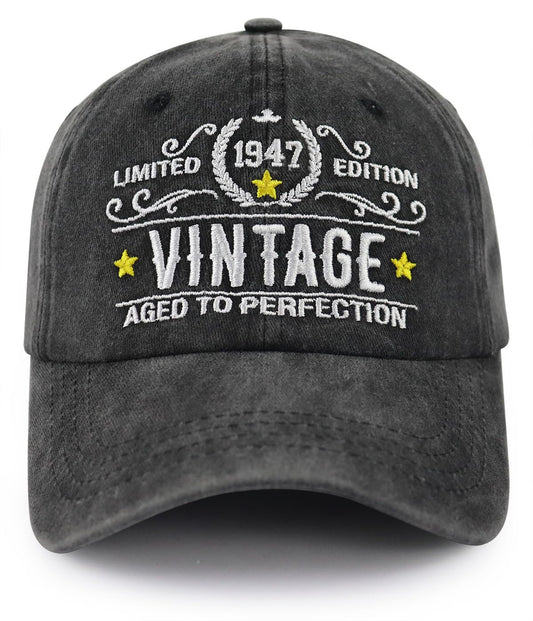 78th Birthday Decorations for Women Men, Vintage 1947 Hat Limited Edition, Funny Adjustable Cotton Embroidered 78 Years Old Baseball Cap