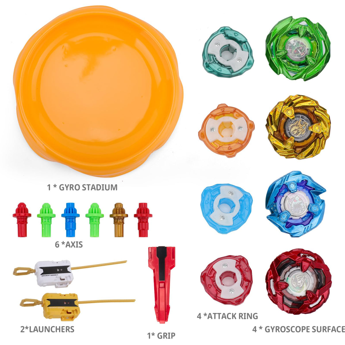 X Battling Set, 4 Spinning Tops, 3 Launchers and 1 Grip with, Kids Toys Birthday Gift Ideal for 6+ Years Old Boys