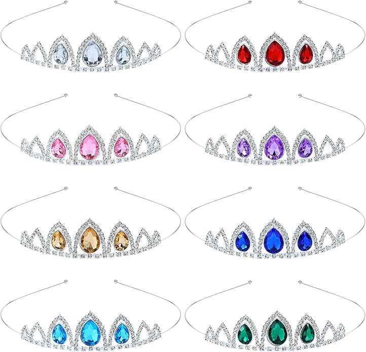 inSowni 8 Pieces Silver Metal Sparkly Waterdrop Rhinestone Princess Crown Headbands Tiaras Wedding Birthday Party Prom Hea...