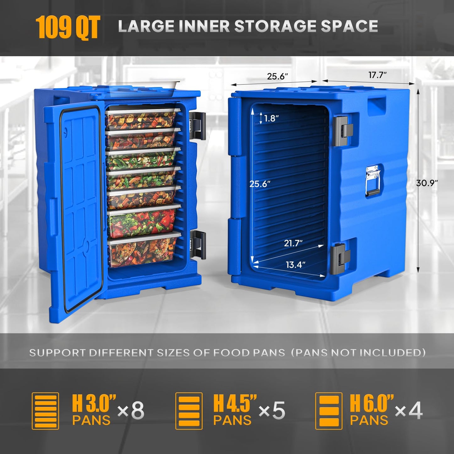 ROVSUN 109 QT Insulated Food Pan Carrier, Hot Box Food Warmer w/Wheels Double Buckles and Handles, Stackable Hot Boxes for Catering Restaurant Canteen Family Party