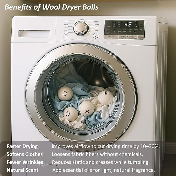 Wool Dryer Balls Laundry, XXL(3.1") 12 Pack, Premium Fabric Softener Ball, Reusable, Anti Static, Chemical Free Natural Wool Balls for Dryer, Laundry Dryer Balls – 100% New Zealand Wool