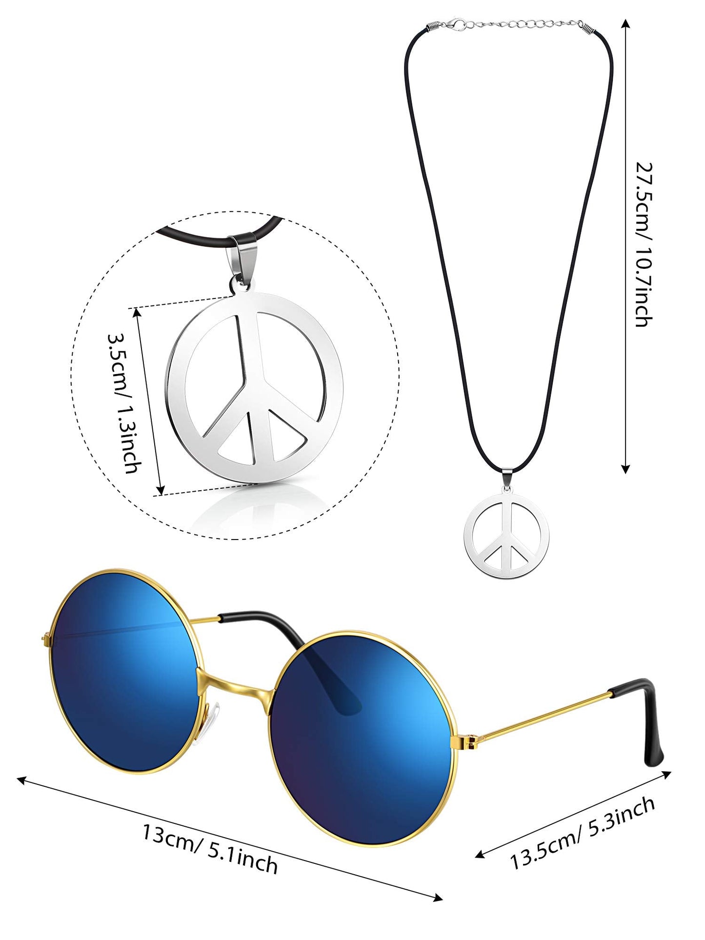 Norme 4 Pcs Hippie Costume Set Include Tie Dye T Shirt Peace Sign Necklace Headband and Sunglasses for Carnival Halloween Parties