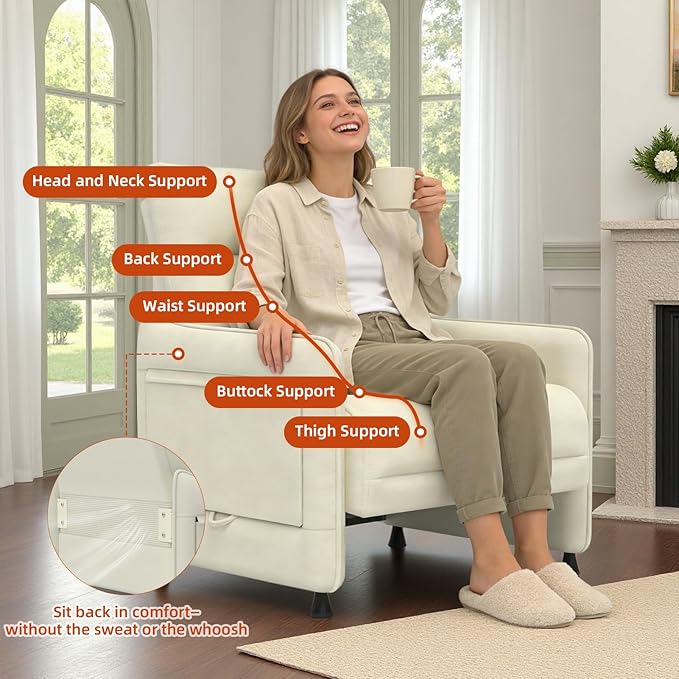 Tbillionnext Upholstered Accent Sofas Set of 2, Modern Faux Leather Sofa Chairs with Hidden Foldable Tray & Side Pocket, Rear Contour Arm Design, Small Accent Sofas for Living Room, Beige