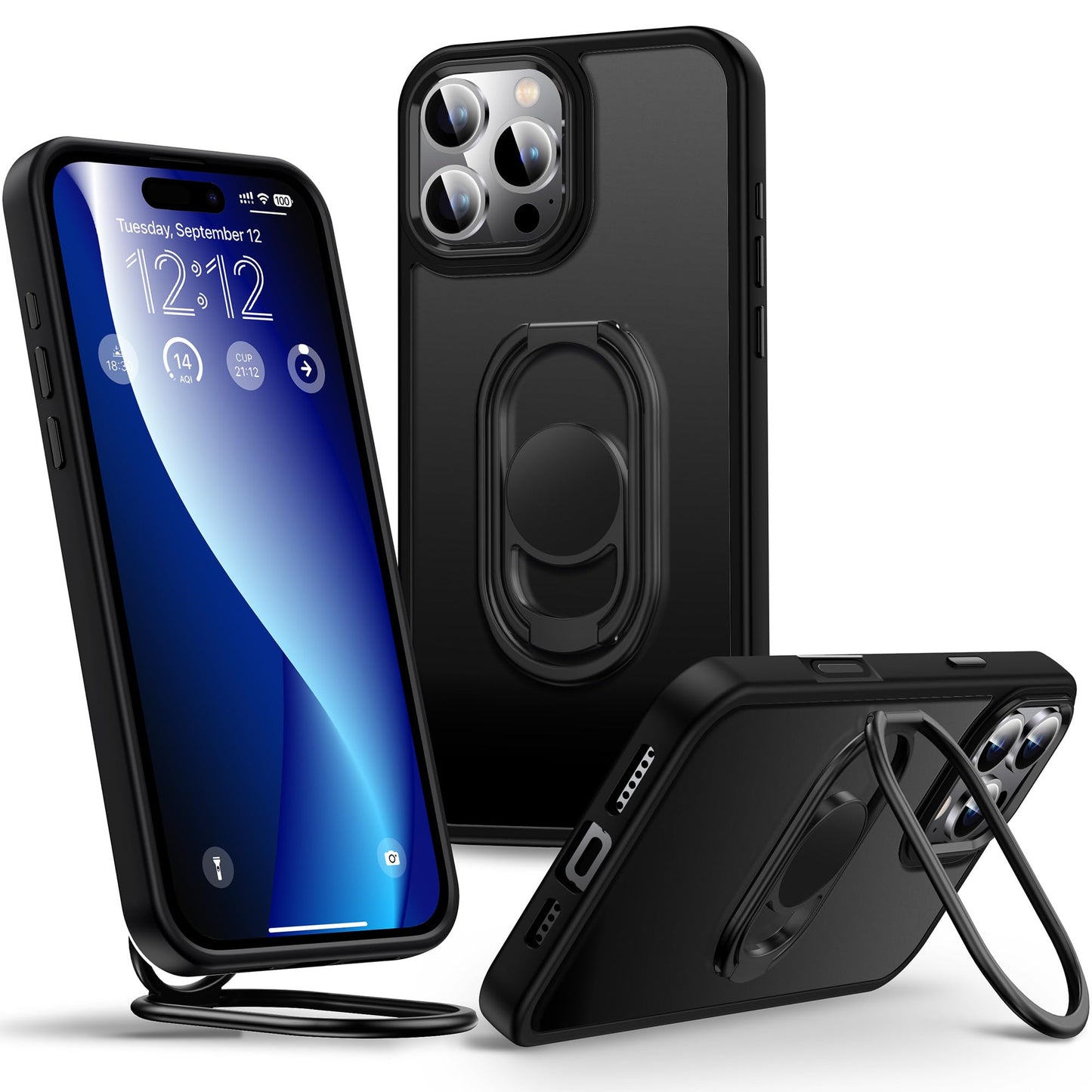 Shields Up For Iphone 16 Pro Case With Stand, Phone Case With Double Ring Holder [Adjustable & Foldable] Protective Translucent