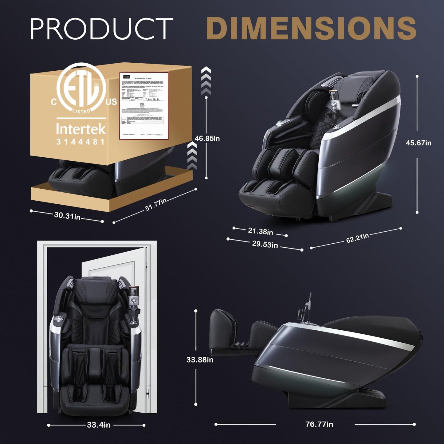 4D Massage Chair Full Body Zero Gravity 55" 166° Flexible SL-Track with Body Scan, Stretch, 36 Airbags, Heat - Shiatsu Knead, Foot & Calf Massage, Voice Control, 18 Auto Modes & 11 Techniques (Black)