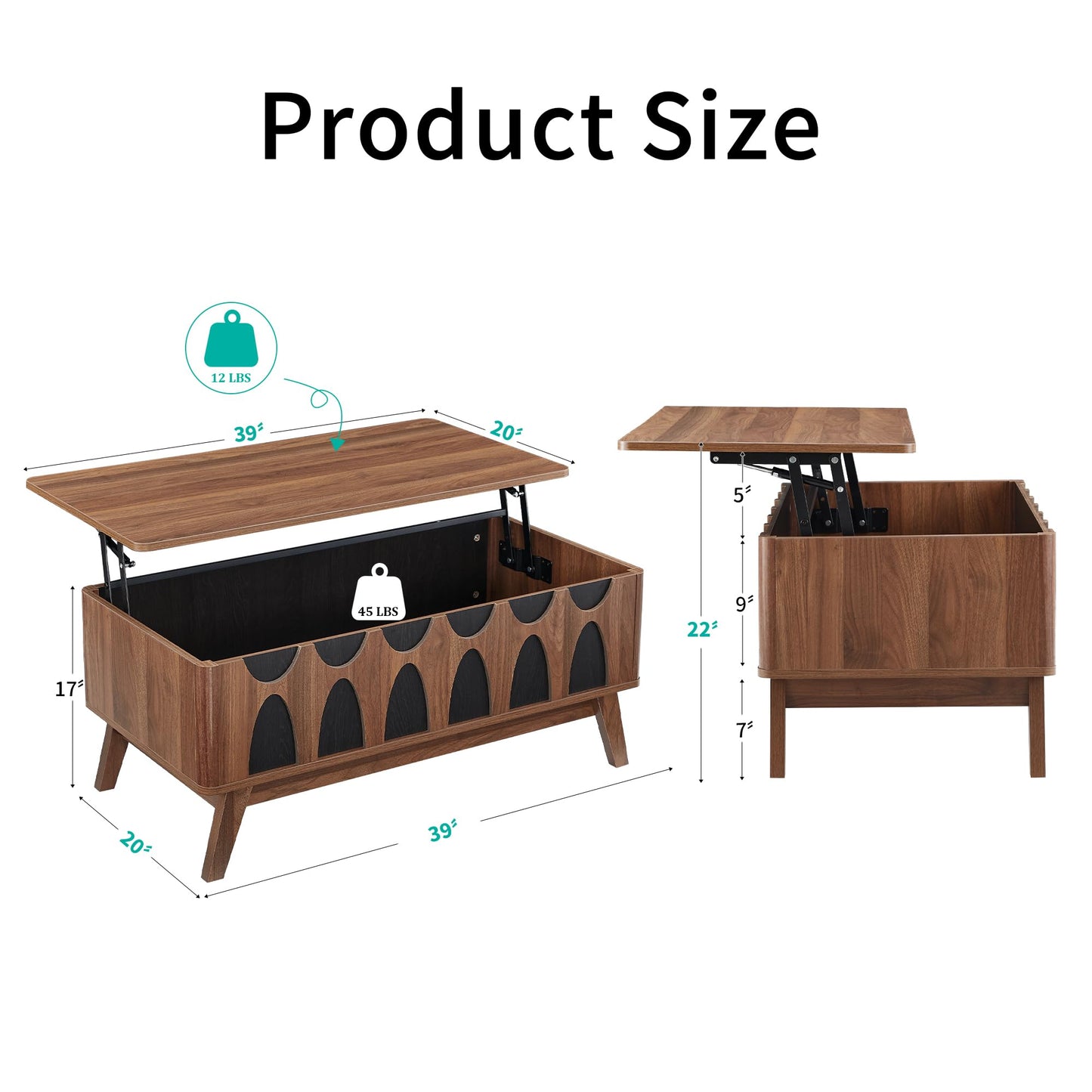 Caspellaire Lift Top Coffee Table with Storage,39” Modern Coffee Table with Lifting Tabletop and Hidden Storage,Wood Center Table for Living Room,Home Office