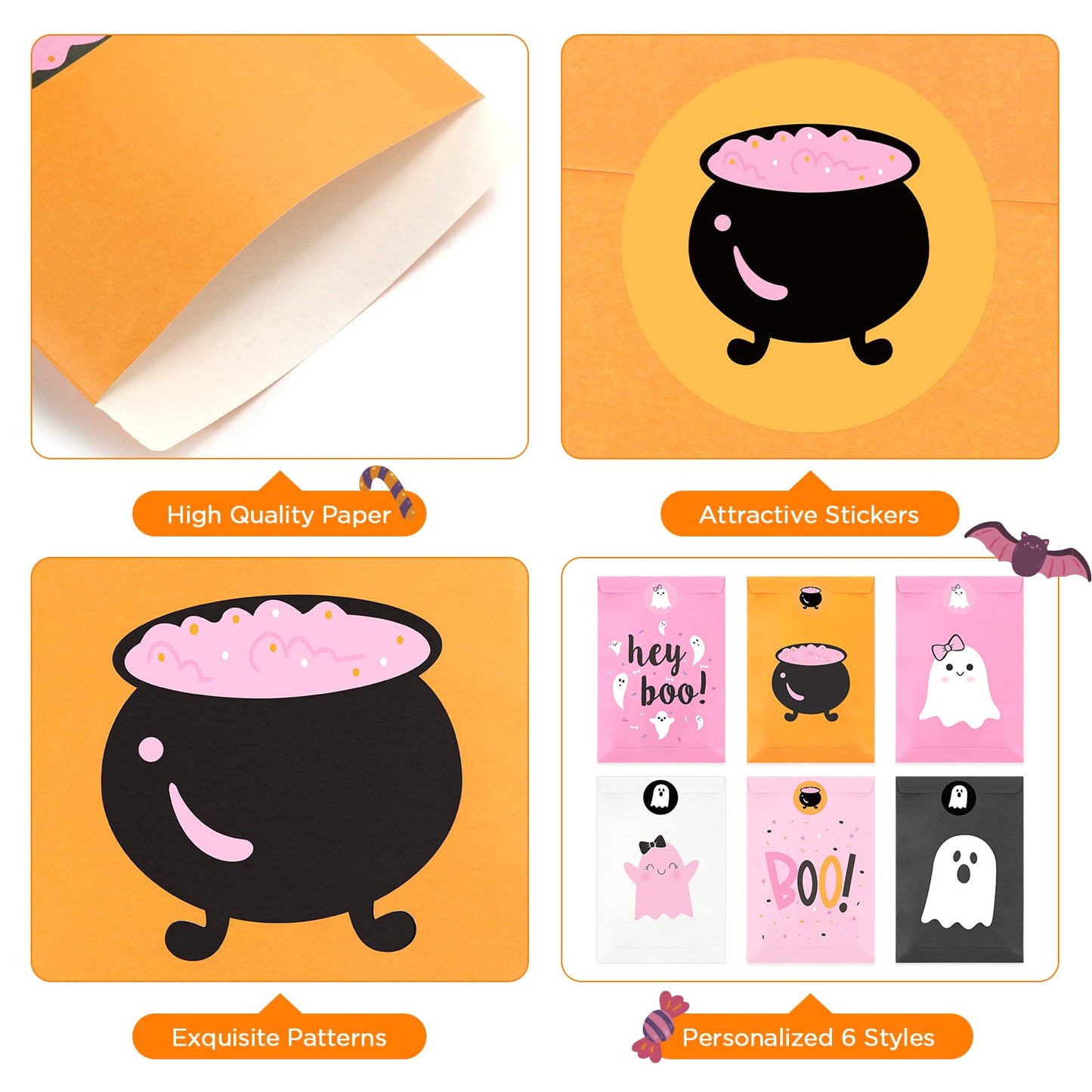 FHzytg 48Pcs Halloween Boo Party Favor Bags, Pink Halloween Ghost Candy Gift Bags for Girl Spooky Birthday Decorations Boo Baby Shower Happy Boo Day Decorations
