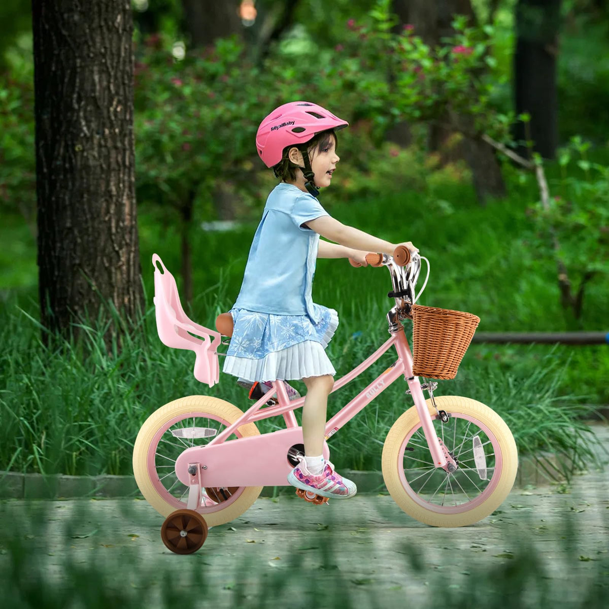 RULLY 12" Girl Bike for Age 2 3 Year Old Toddlers,12" Kids Bike with Training Wheels & Basket, Retro Style in Pink