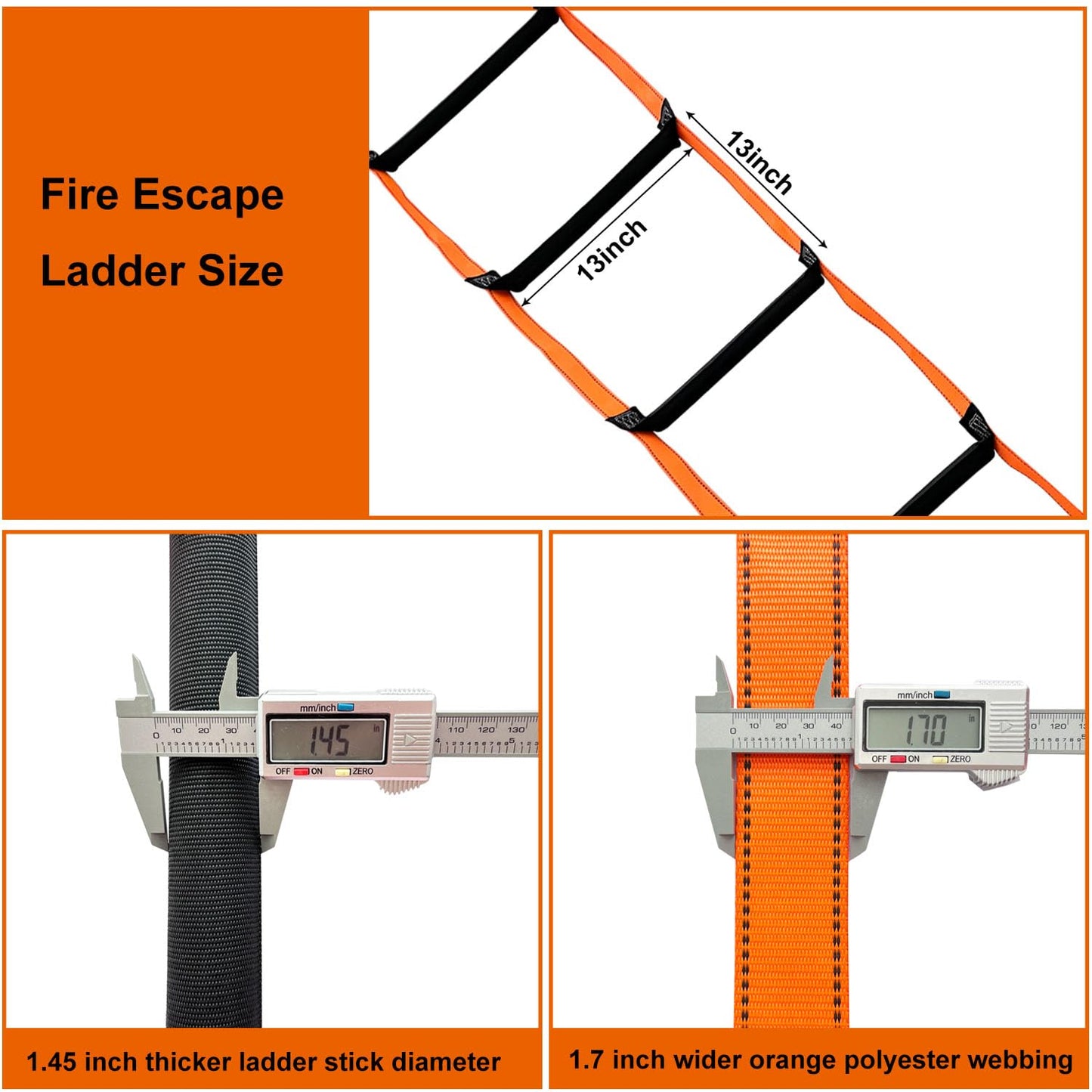 FKNGS Fire Escape Ladder, 13.1 Feet Emergency Fire Ladder, 2-3 Story Homes Reusable Safety Rope Ladder for Kids and Adults