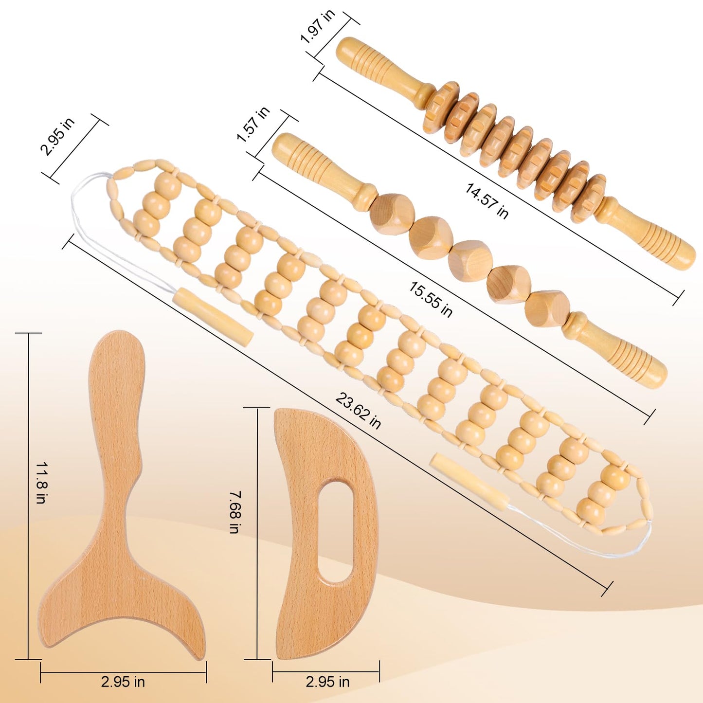 BONUMVITA Wooden Massage Tools Set, 5-in-1 Wood Therapy Massage Tools for Body Sculpting, Lymphatic Drainage Massager Manual Wooden for Maderoterapia, Guasha, Relief Muscle