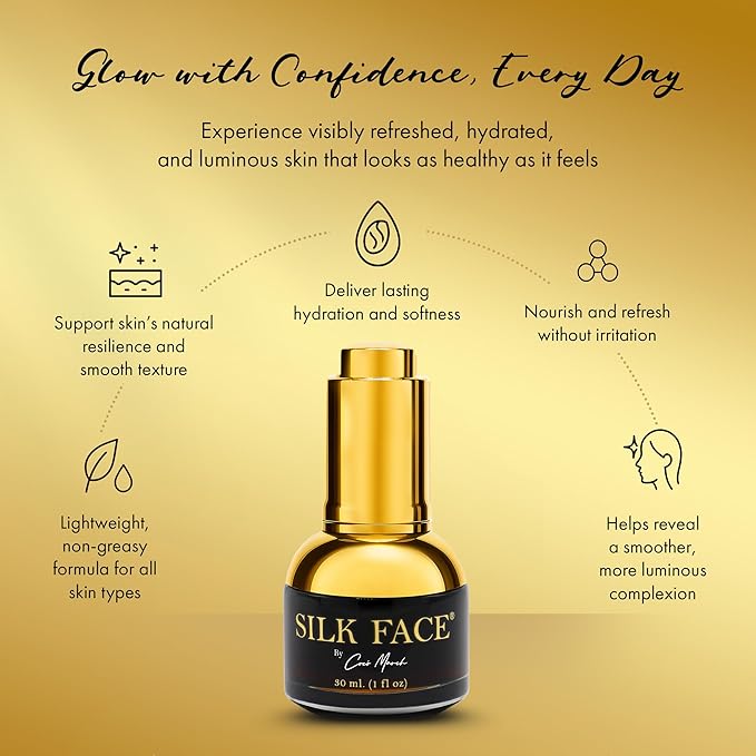 SILK FACE Elixir Serum by Coco March – Anti-Aging, Hydrating & Brightening Facial Moisturizer for Fine Line Reduction, Firming & Illuminating Skin Care with Peptides and Amino Acids, 30ml (1 Fl Oz)