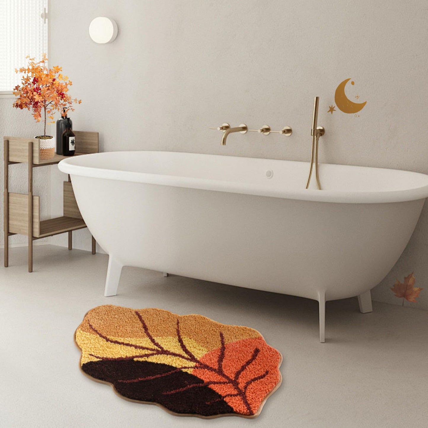 Fall Leaves Bath Mat 20x32 Inch, Soft and Absorbent Tufted Cozy Fall Bathroom Rug Non Slip Washable, Autumn Thanksgiving Halloween Bathroom Decor Rug Holiday Decorations