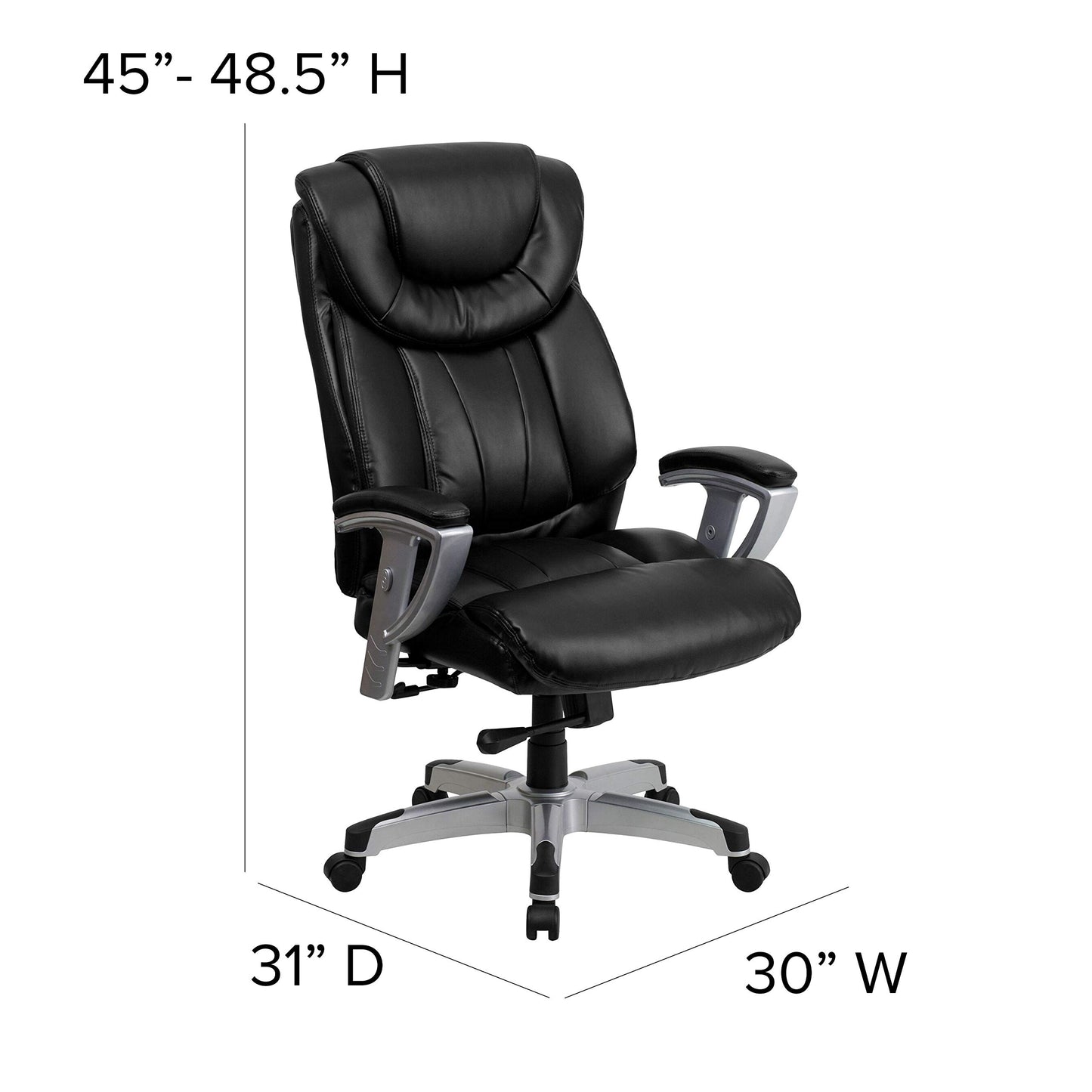 Flash Furniture HERCULES Series Big & Tall 400 lb. Rated Black LeatherSoft Executive Ergonomic Office Chair with Silver Adjustable Arms