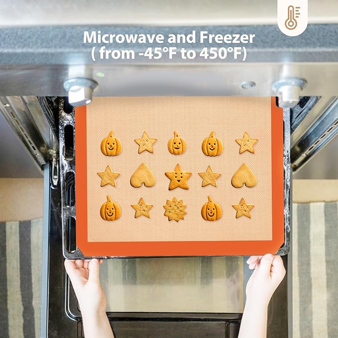 Silicone Baking Mat, Reusable Silicone Oven Baking Sheet, Heat Resistant Nonstick Food Safe Baking Mat for Cookie, Bread, Pastry (Pack of 3) (Orange)