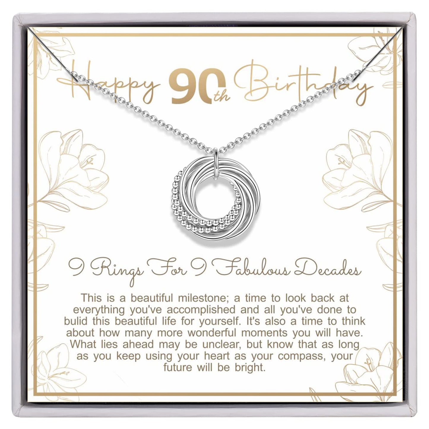 AM ANNIS MUNN 90th Birthday Sterling Silver Necklace for Women: 9 Circles Decade Jewelry Gift