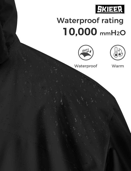 Skieer Men's Plus Size Waterproof Ski Jacket Big&Tall Warm Winter Coat with Hood (Black,5X)