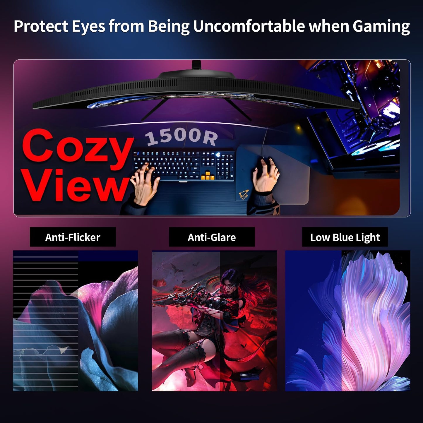 ZZA 32 Inch Curved Gaming Monitor 4K 160HZ Computer Monitor UHD 3840 * 2160P VA Screen, 1500R Curved, Supports AMD Freesync, 100% sRGB, Built-in Wall Mountable Installs(HDMI 2.1/DP 1.4)