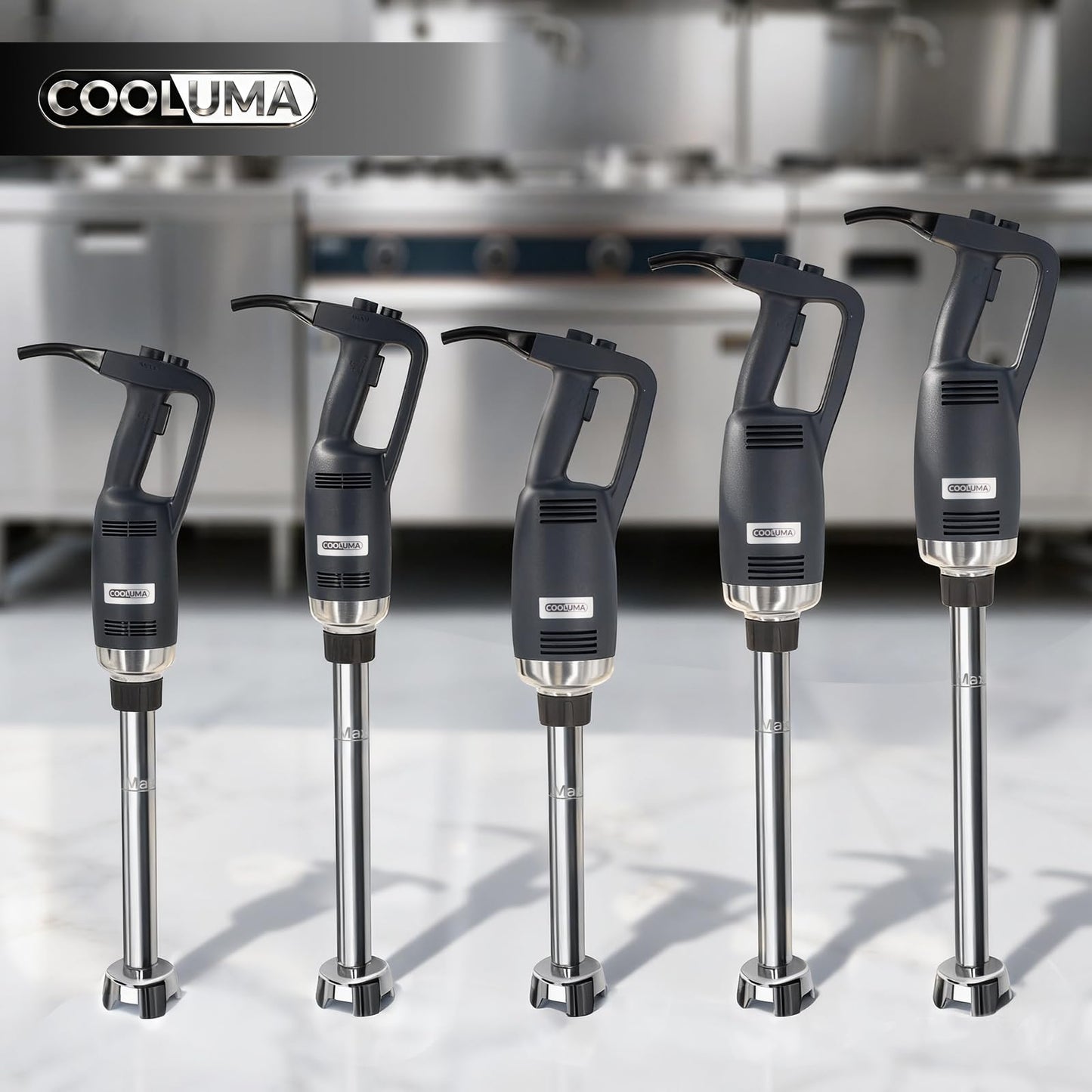 COOLUMA Immersion Blender Commercial, 14 Inch Removable Shaft, Heavy Durt 750 Watt, Variable Speed Motor, Professional Restaurant Grade Hand Mixer, Food-Grade Detachable 304 Blade & Shaft