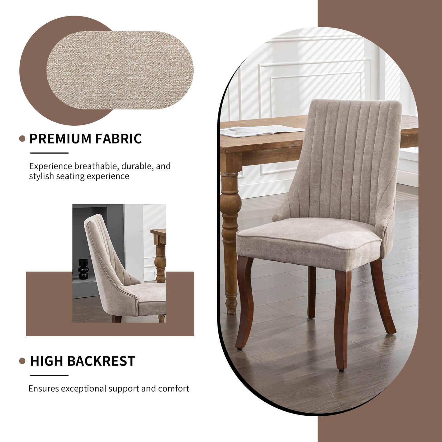 ZenNook Mid Century Modern Dining Chairs Set of 6, Beige Fabric Upholstered Kitchen & Dining Room Chairs Set of 6