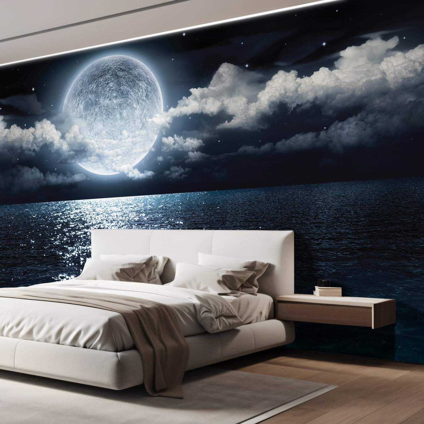 wall26 Wall Sticker/Wall Mural Sea Under Moonlight, Not Peel and Stick, Non-Woven Wallpaper Decorative for Bedroom, Living Room,Office - 132x144 inches