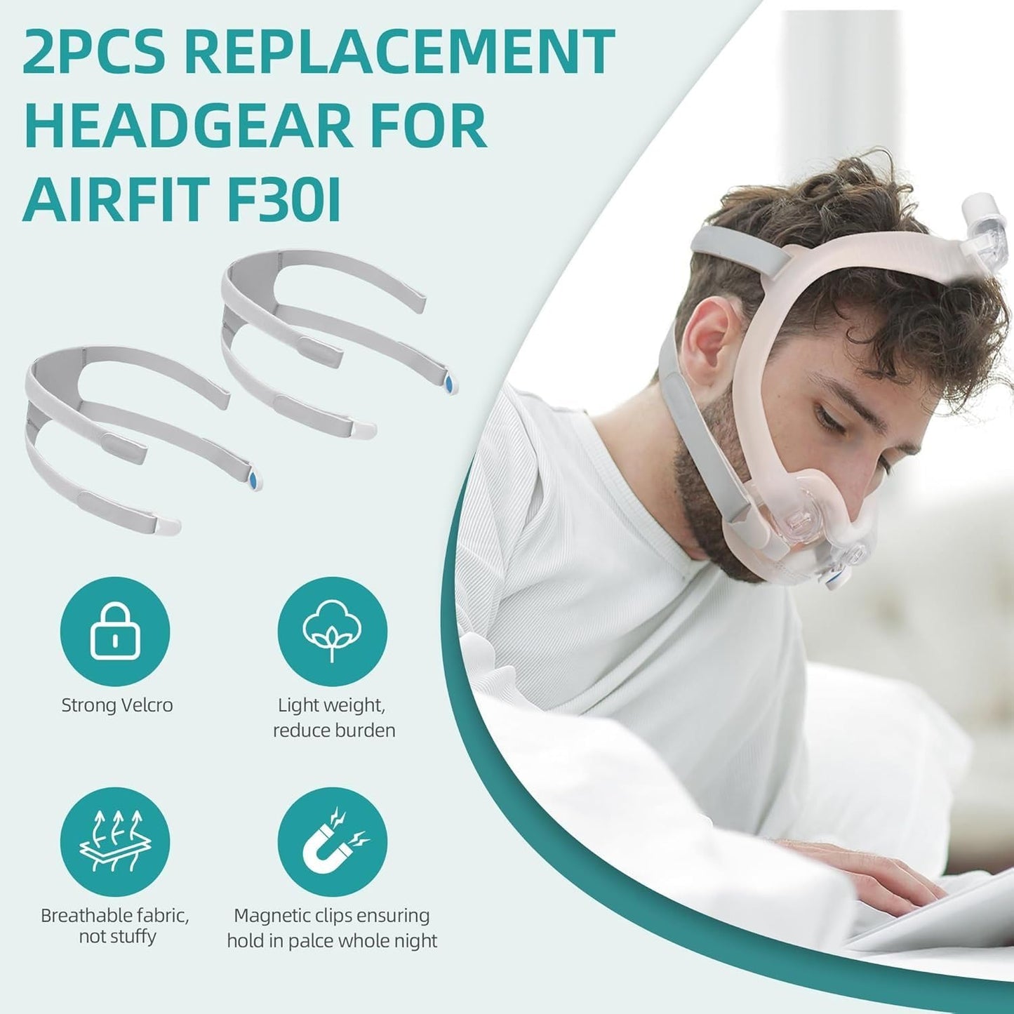 2PCs Replacement Headgear for Airfit F30I with 2 Pairs of Clips，Stronger Adhesive and Softer Material for a Better Seal, ItAll Supplies