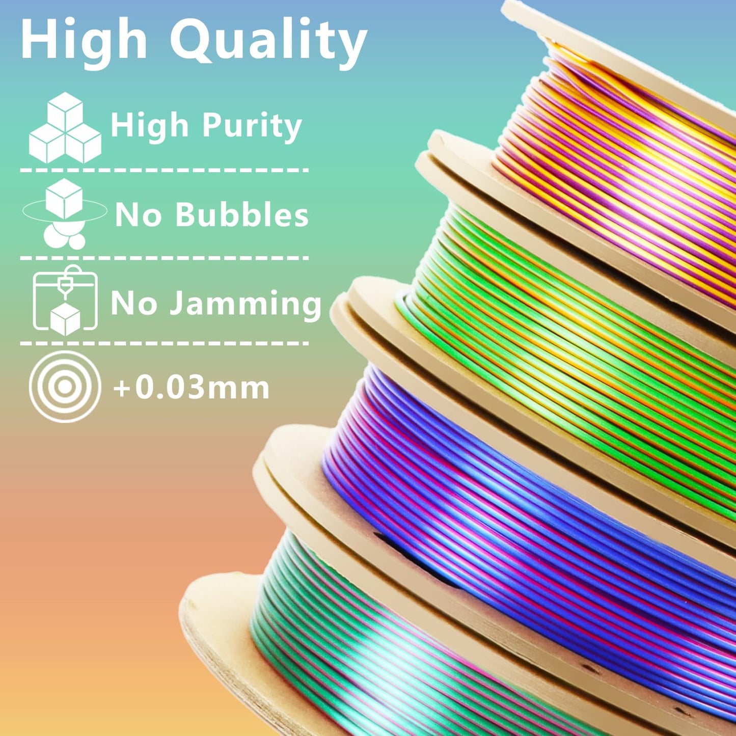 LOVOON 3D PLA Filament 1.75mm Bundle, Tricolor 3D Printer Filament Bundle, Rainbow Silk PLA Filament Bundle, PLA Filament for 3D Printer 3D Pen, Dimensional Accuracy +/-0.02mm, 200g x 4 Spools